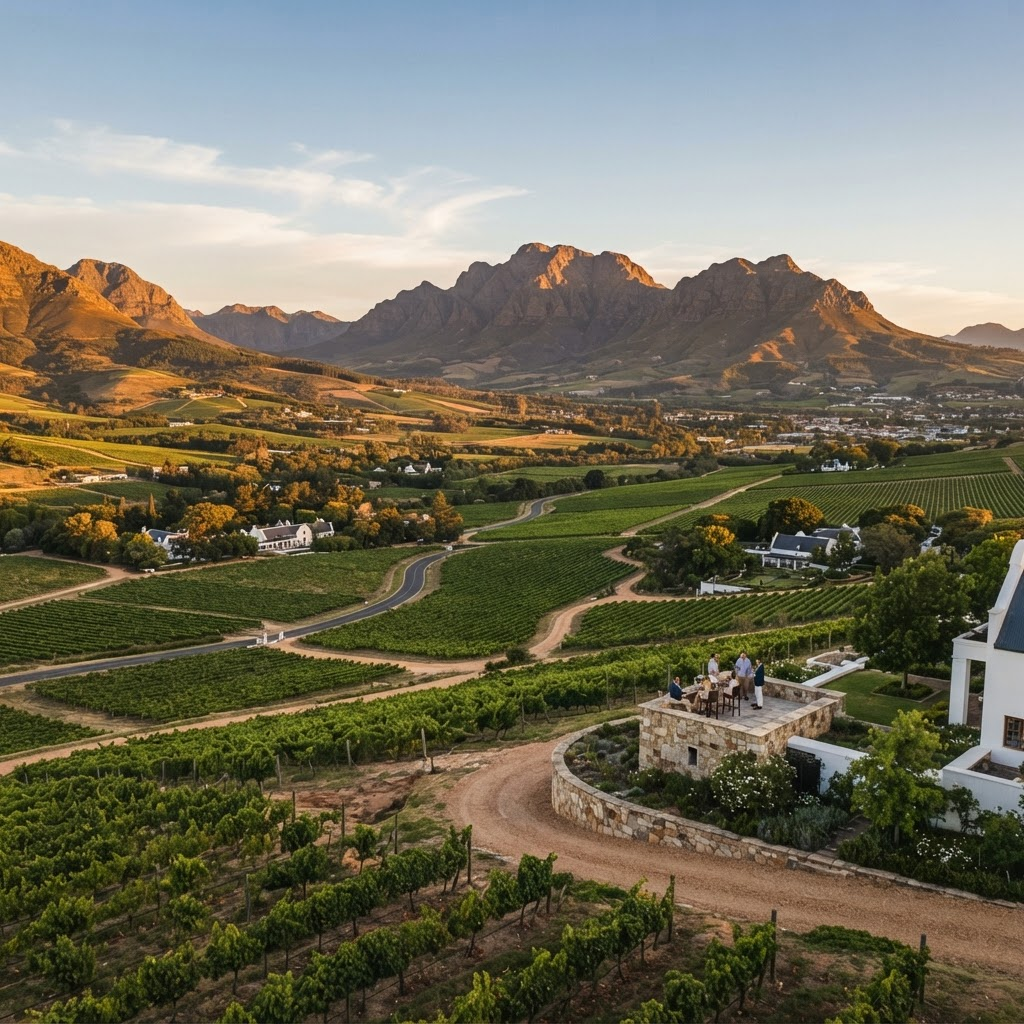 Vineyards and mountains in the Franschhoek valley